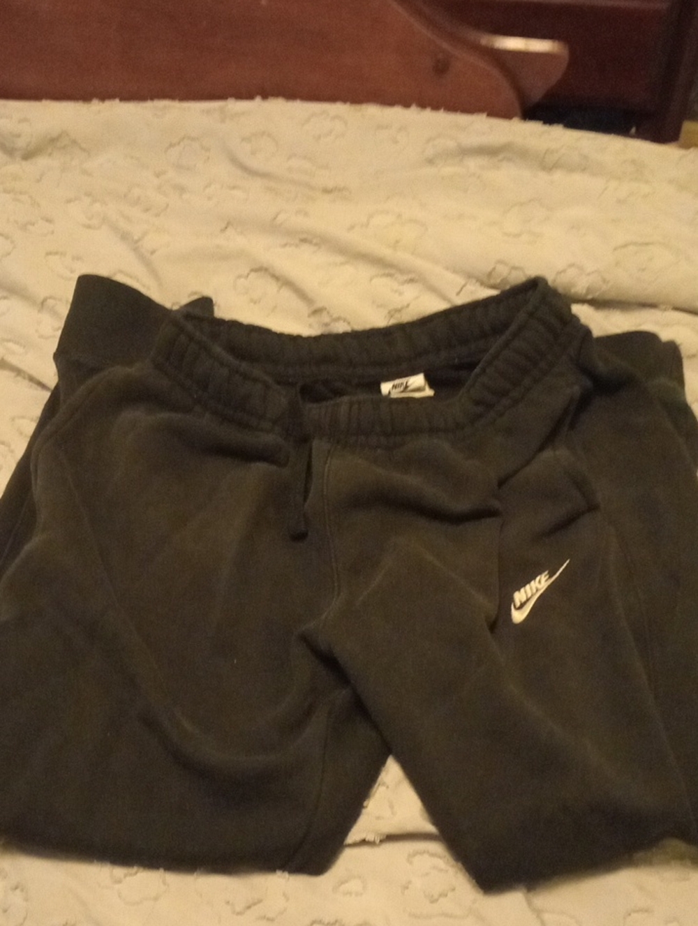 Nike Kids Olive Green Sweatpants with White Swoosh
